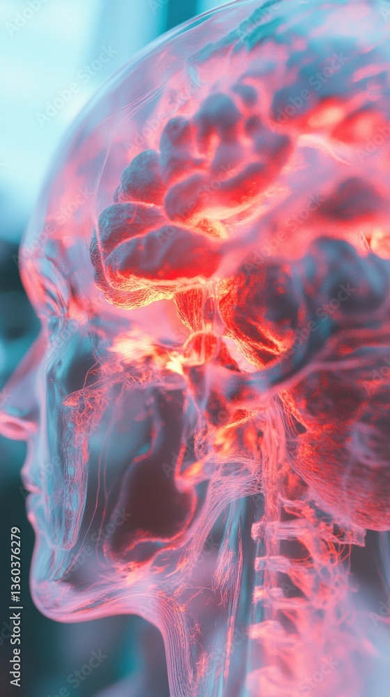 Aufkleber Neurological Visualization Translucent Anatomical Brain Mapping with Luminescent Neural Network - Cutting-Edge Medical Imaging and Precision Neuroscience Innovation