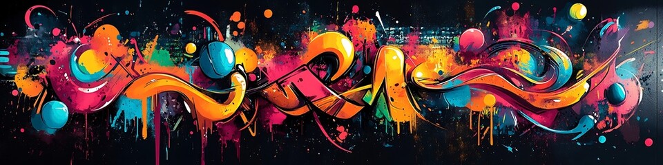 Abstract Graffiti Art: Captivating visual artistry with dynamic, vibrant hues. This striking artwork features a flurry of colors and a distinctive style.