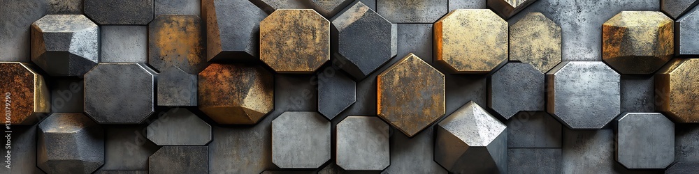 Poster geometric harmony: textured metallic art an abstract, close-up view of a geometric pattern composed 