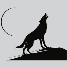 a stray dog howling at the moon silhouette vector design art and illustration