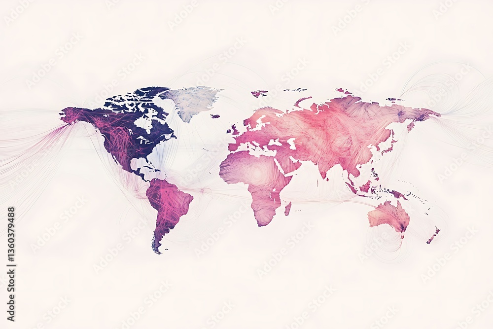 Poster Abstract world map technology style on white grunge background with lights