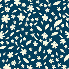 Fototapeta premium Decorative seamless vintage pattern in classic style with small flowers, ditsy. Silhouettes of flowers, Two-color ornament in pastel colors, wedding