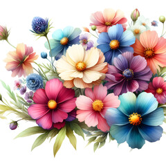 Fototapeta premium A colorful flowers in water color isolated on white background