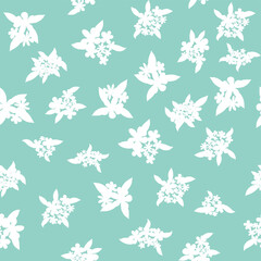 Decorative seamless vintage pattern in classic style with small flowers, ditsy. Silhouettes of flowers, Two-color ornament in pastel colors, wedding