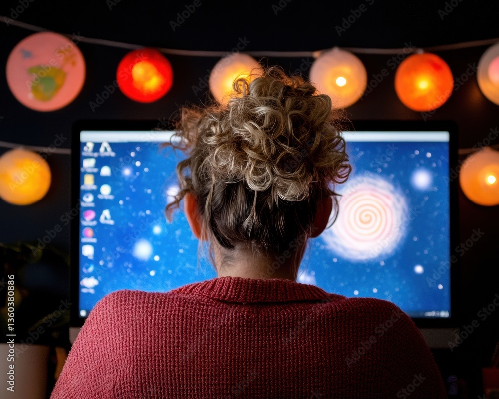 Poster cosmic workspace revolution mindful digital nomad creates ethereal home office with astro-inspired d