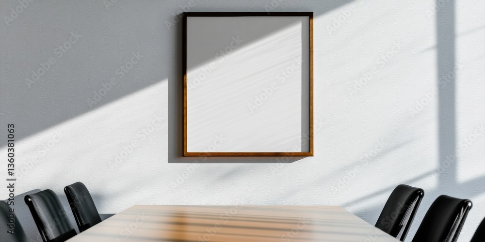 Poster Minimalist Corporate Mockup Clean White Boardroom Wall with Elegant Frame - Modern Workspace Design for Professional Branding and Visual Communication