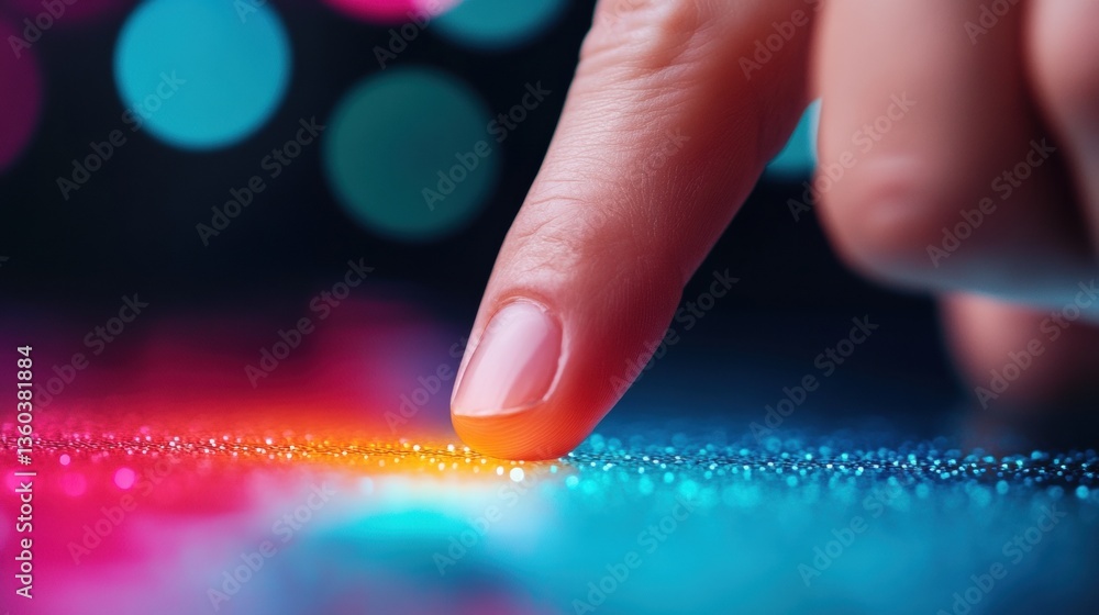 Poster Immersive Digital Interaction Minimalist Touchpoint Innovation Exploring Tactile UX Design with Vibrant Holographic Performance Interface