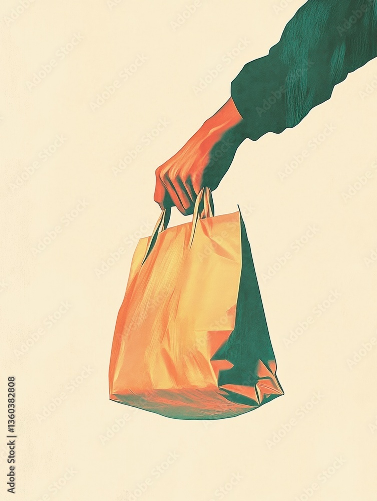 Aufkleber Hand extending a grocery bag with soft colors and smooth brushwork against a simple background Generative AI