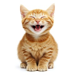 Fototapeta premium Adorable Kitty Smiles: A close-up shot captures the charming smile of a playful, ginger tabby kitten with a happy expression. The image bursts with joy. 