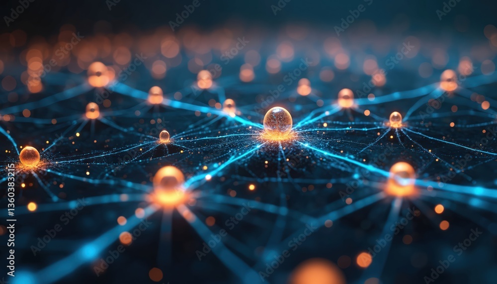 Aufkleber abstract digital network concept with glowing nodes and blue-orange links. futuristic cyberspace com