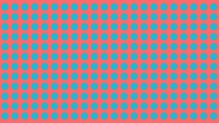 Coral background with teal dots, repeating pattern, graphic illustration