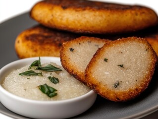 Fried patties with dipping sauce