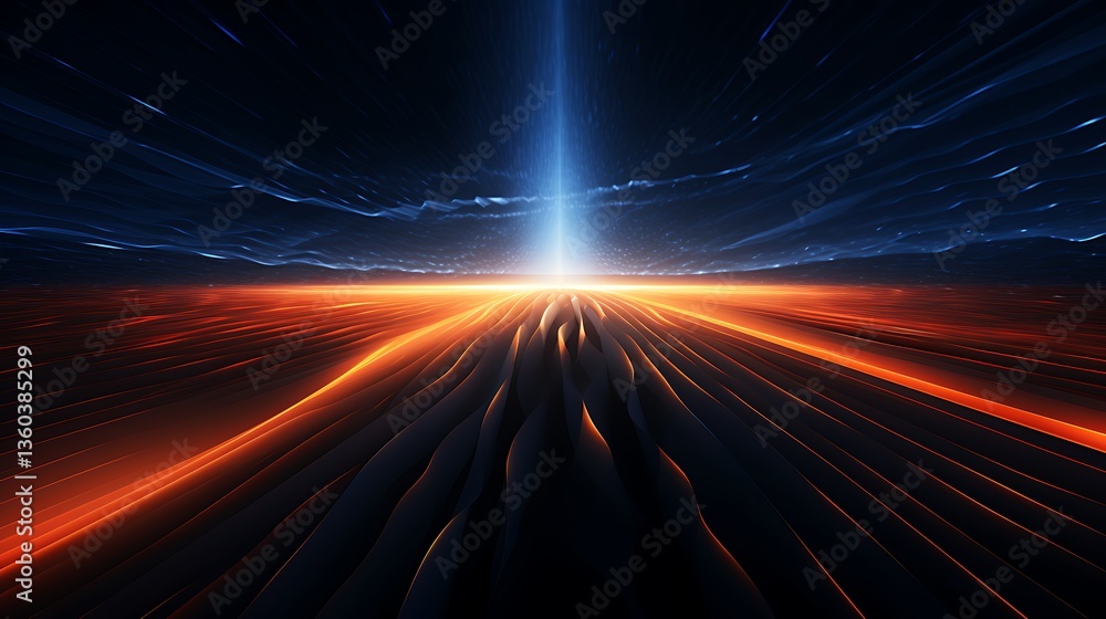 Poster ethereal passage: an abstract and dynamic image of a journey towards a luminous, celestial portal, b
