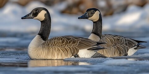 Obraz premium Canada Geese on Winter Ice.
