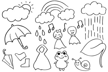 手書きの梅雨のイメージイラスト素材　ベクター