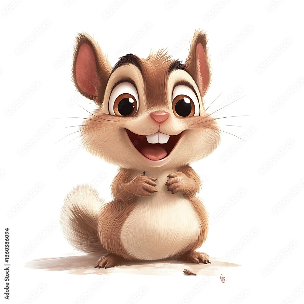 Aufkleber smiling squirrel: a whimsical illustration of a joyful squirrel with large expressive eyes and a wid