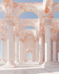 Fototapeta premium Ethereal Holy Monday Revival Soft Architectural Immersion in Neo-Classical Pastel Spaces - Spiritual Heritage Visualization for Digital Cultural Experiences