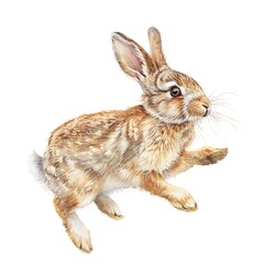 Fototapeta premium Jumping Hare: A charming illustration of a leaping hare, captured in a whimsical watercolor style, showcasing the animal's movement and natural beauty.
