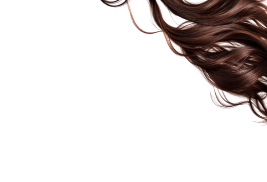 Flowing brown hair strands isolated on transparent background