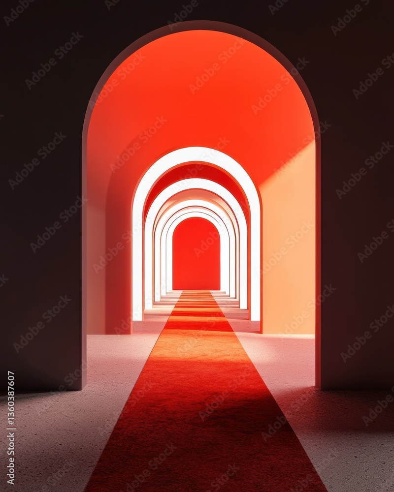 Poster liminal architectural perspectives gradient crimson archway illuminating future design - immersive s