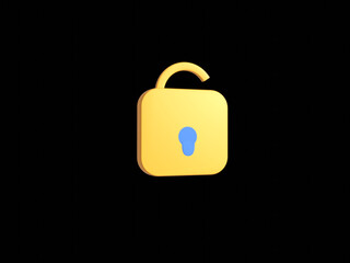 3D Realistic Yellow unLocked padlock vector illustration