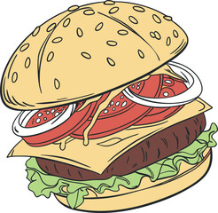 Juicy Cheeseburger Illustration with Bold Colors