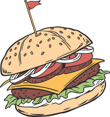Juicy Cheeseburger Illustration with Bold Colors
