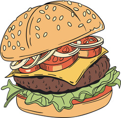 Juicy Cheeseburger Illustration with Bold Colors