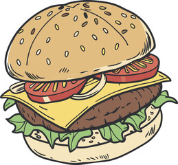 Juicy Cheeseburger Illustration with Bold Colors