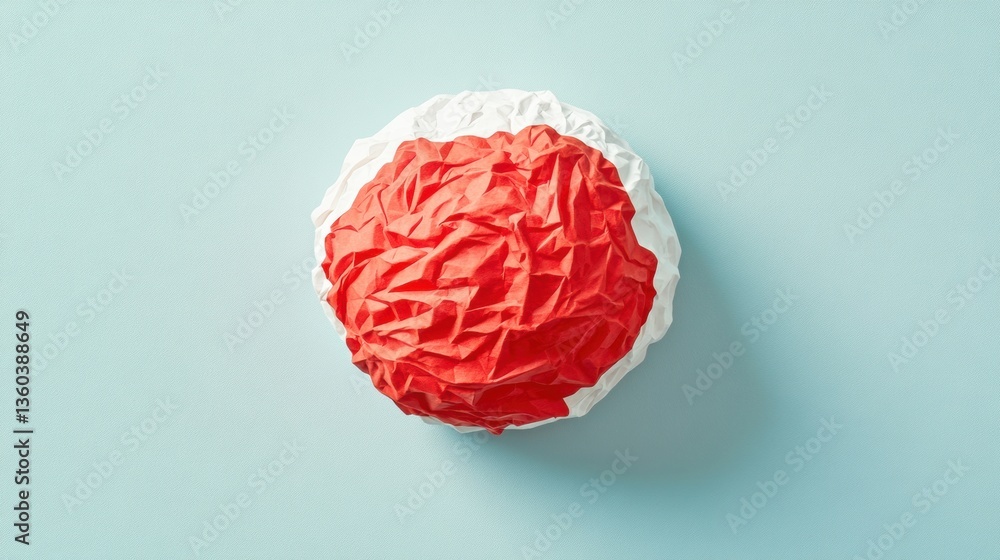 Aufkleber Minimalist Paper Art Conceptualizing Innovation Crumpled Red Sphere on Pastel Background - Dynamic Creative Metaphor for Problem-Solving and Design Thinking