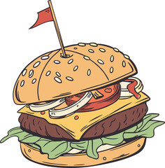 Juicy Cheeseburger Illustration with Bold Colors