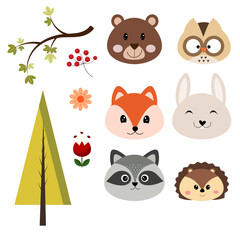 Cartoon animal head collection set vector