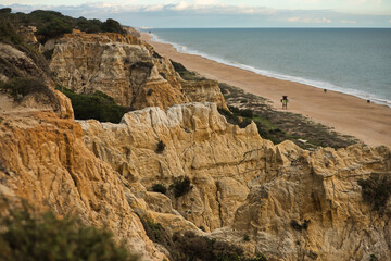 Asperillo cliff in the Do&ntilde;ana National Park. Coastal formation with its own geomorphological and ecological characteristics, with a sandy cliff formed by wind and alluvial sedimentation of the sands.