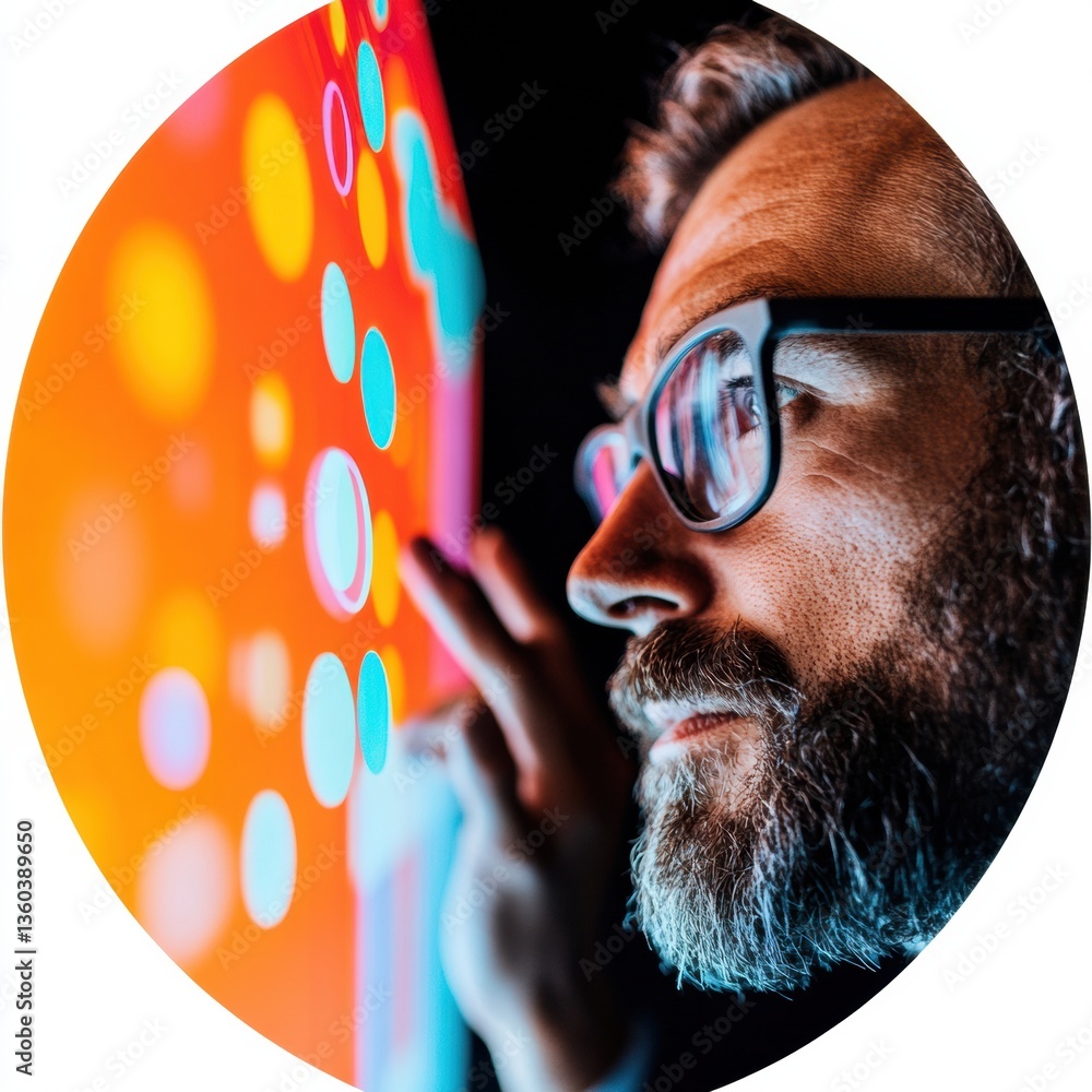 Poster Data Visualization Mastery Immersive AR Experience with Millennial Innovation Expert Exploring Vibrant Digital Insights and Creative Tech Storytelling