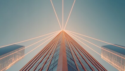 Obraz premium Skyscrapers with Network, City, and Dawn.