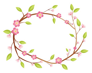 Fototapeta premium Delicate Cherry Blossom Wreath. Spring Floral Illustration