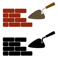 brick wall and trowel icon, simple flat style, illustration, logo sign symbol pictogram template, for ui or ux isolated on white for mobile app, editable