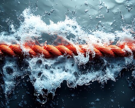 Orange rope with ocean waves, and closeup.
