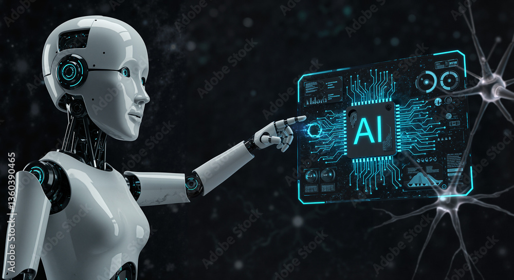 Poster robotic ai system interacting with brain wave activity display