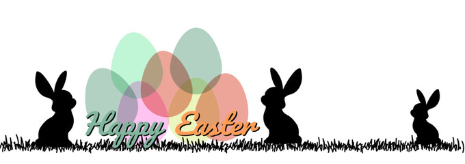 Happy easter silhouette banner template on white background