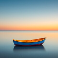 Fototapeta premium Serene Sunset Boat for Calm Sea.