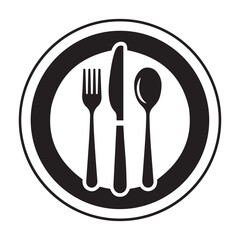 Essential Dining Icon  Fork, Knife & Spoon on Plate Logo