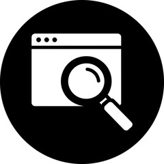 Search Icon on Black Circle - Minimalist Website Search Symbol - Simple Internet Browser with Magnifying Glass Icon