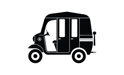 Auto rickshaw vector silhouette, Auto Rickshaw line art drawing, Classic auto rickshaw outline vector 