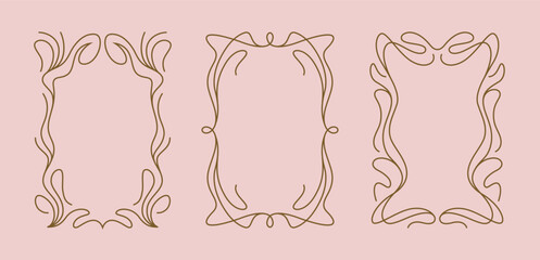 Three vertical frames in Art Nouveau modern style. Linear design element