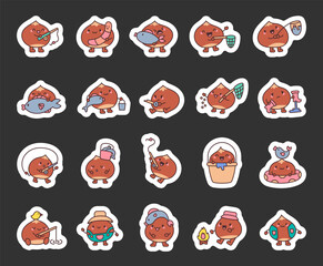 Chestnut fishing set featuring adorable cartoon characters enjoying various outdoor activities with fishing rods, fish nets, buckets, and different cute expressions and poses for yours projects