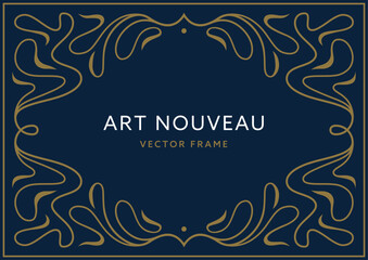 Art Nouveau modern style floral frame in horizontal format. Elegant decorative design element in vector.