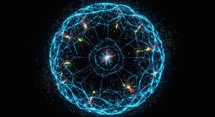 Abstract Blue Glowing Sphere Representing Digital Energy and Futuristic Technology on Dark Background