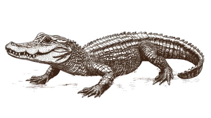 Naklejka premium Intricately Detailed Vintage Illustration of an Alligator Isolated on White Background