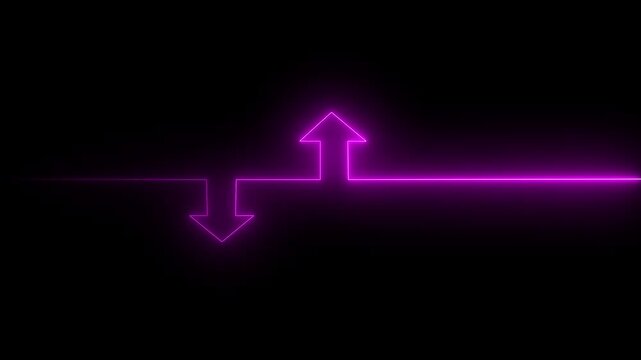 Neon arrow doing direction information animation on black background. Abstract dynamic neon arrow icon animation.